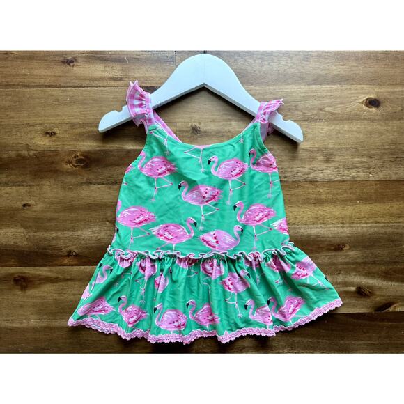 NEW SweetHoney Maddi Tankini Swimsuit Set Flamingos Green Pink Ruffle Preppy  5 - Picture 2 of 9